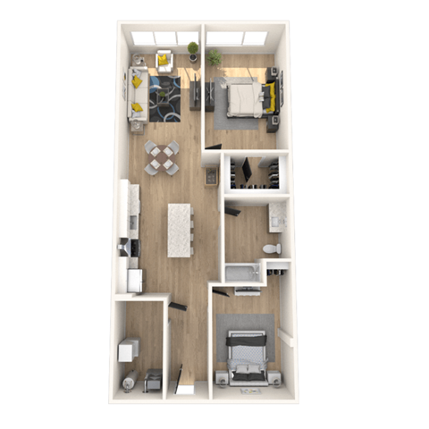 Floor plan for 2 beds, 1 bath, 1025 sqft
